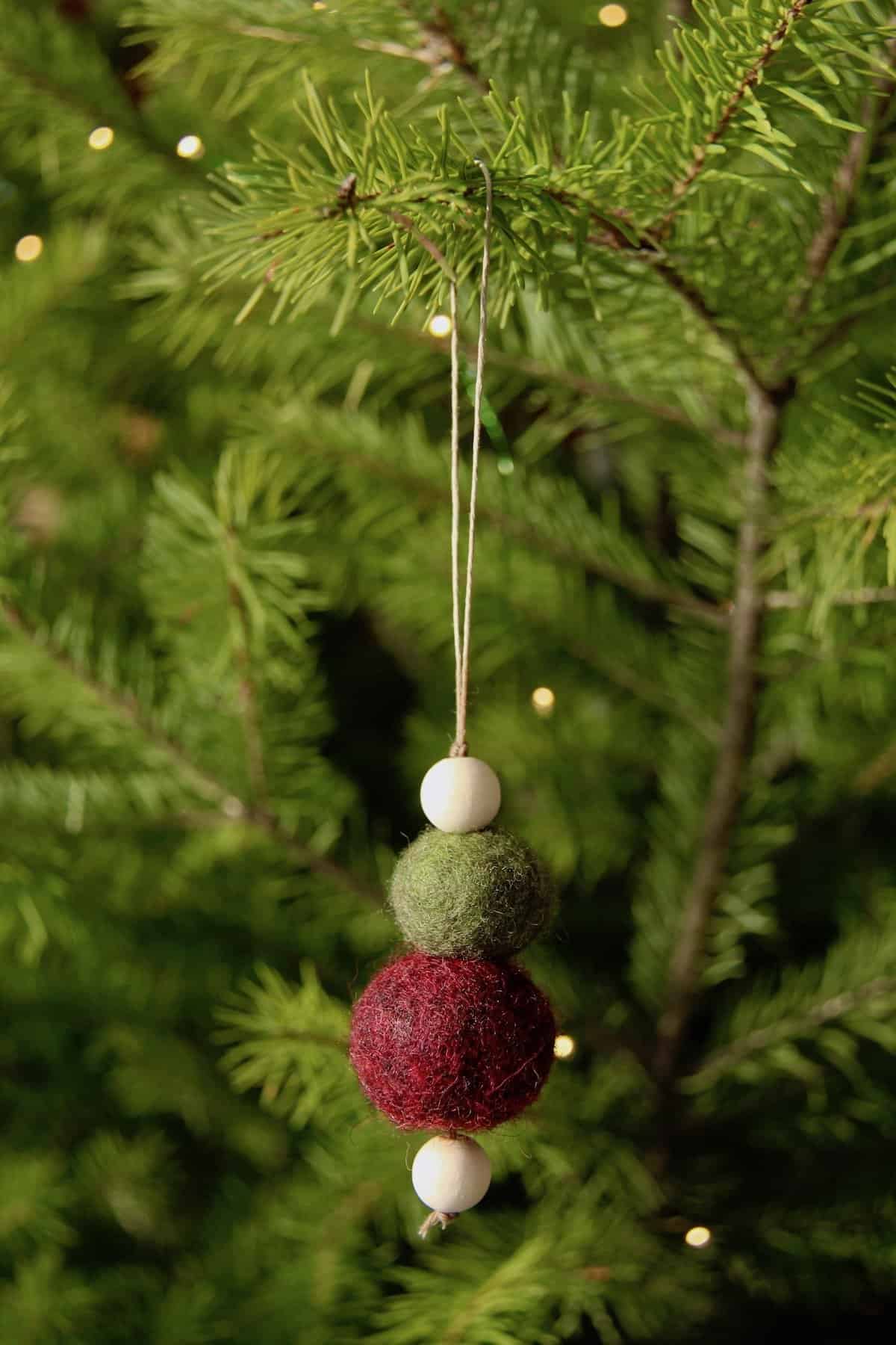 Red and green felt ball ornament