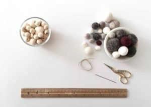 Supplies for making felt ball and wood bead tree ornaments