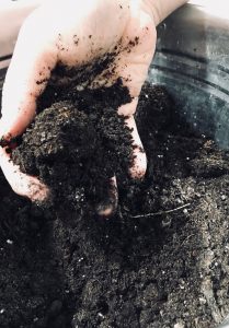 Kokedama soil mixture made in silver bucket