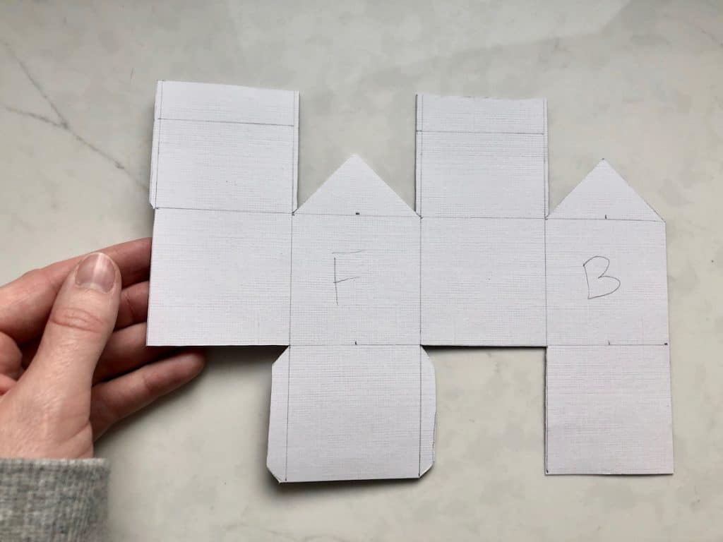 Template for paper house tree ornament