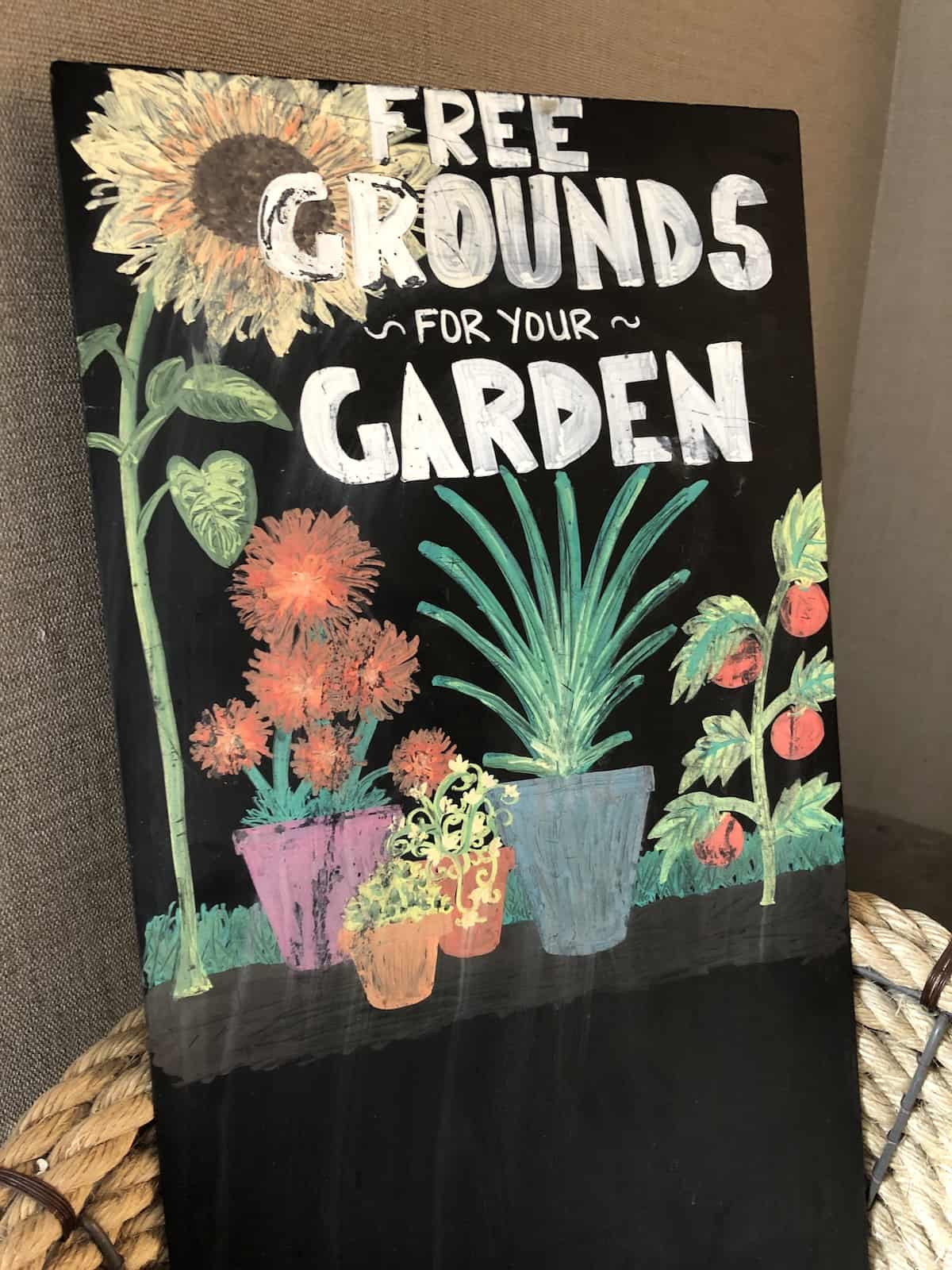 Free coffee grounds for you garden from starbucks - basket and sign