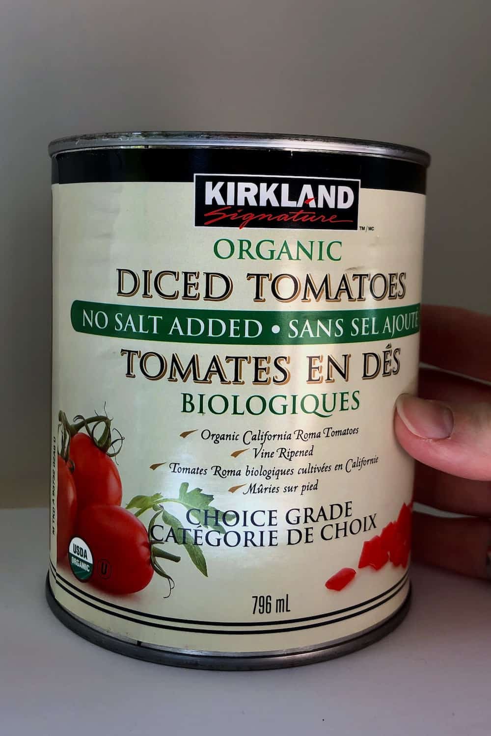 Canned plum tomatoes from costco - can of diced roma tomatoes