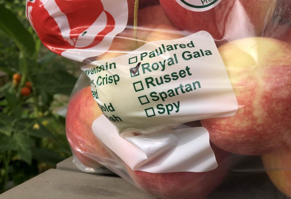 Close up of bag of royal gala applesyal gala apples