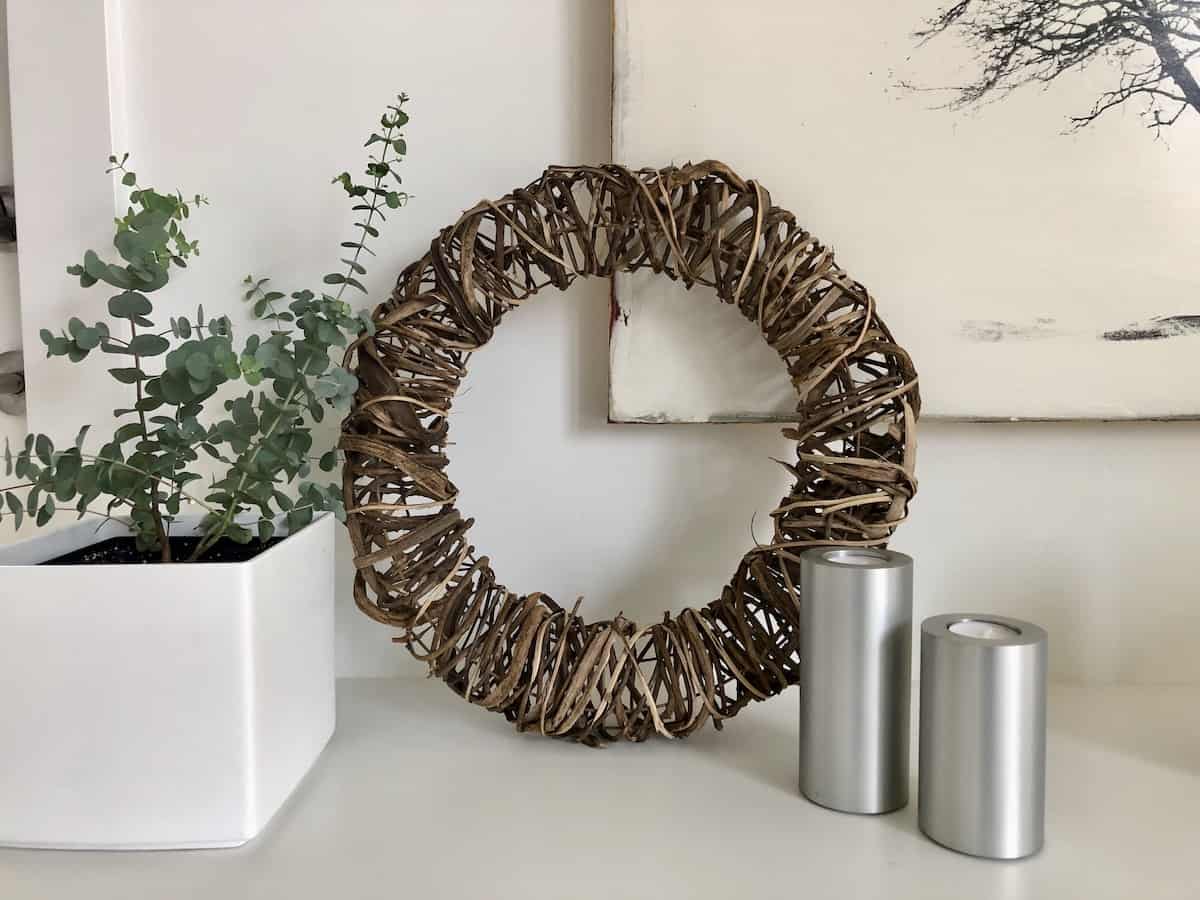 Wreath made of wrapped twigs