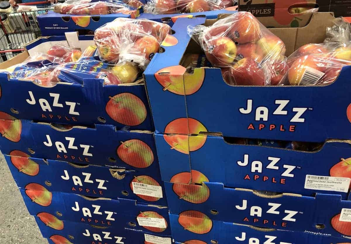 Jazz apples in blue jazz apple crates