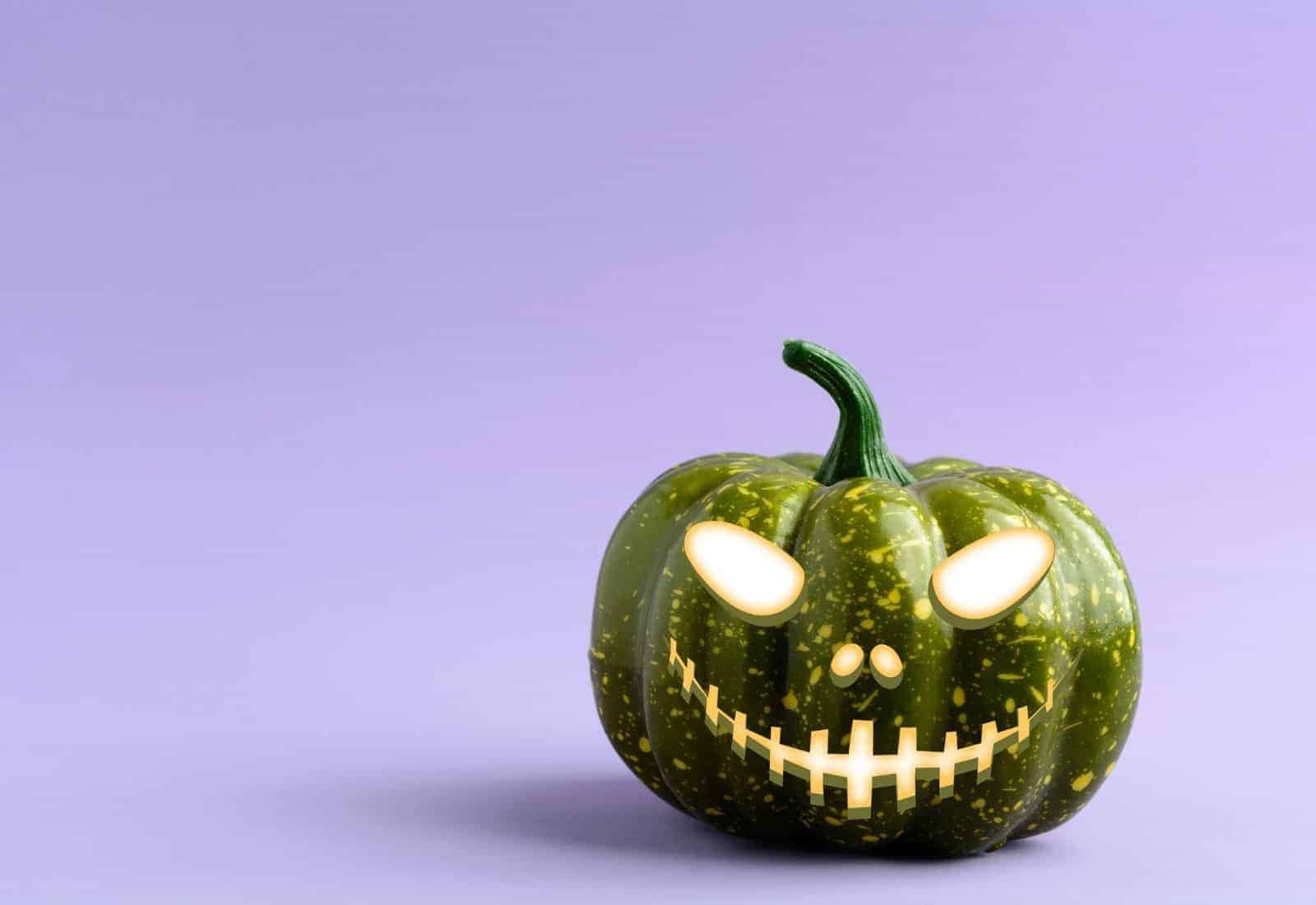 Green pumpkin with skeleton nose