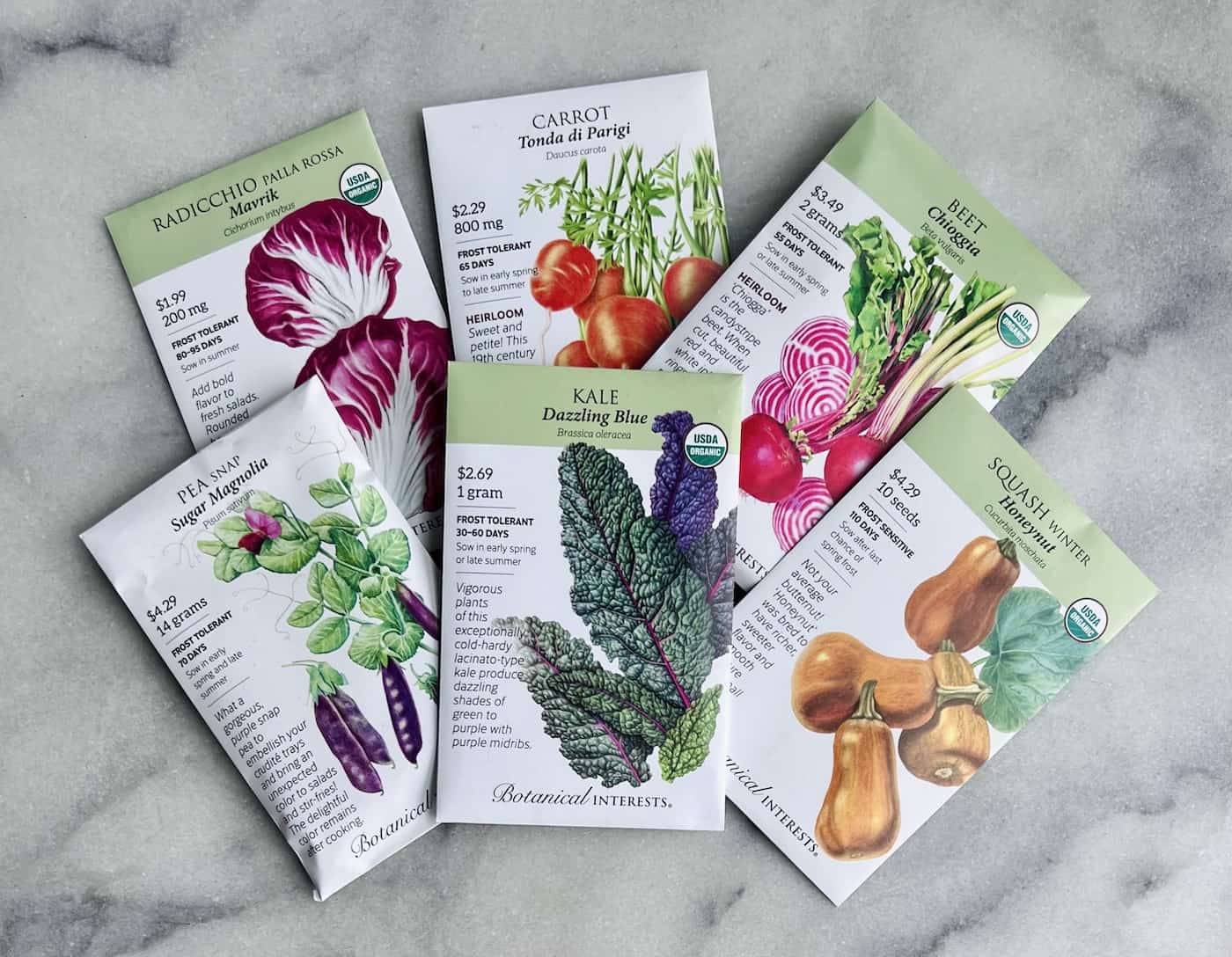 Seed packets from botanical interests seed company