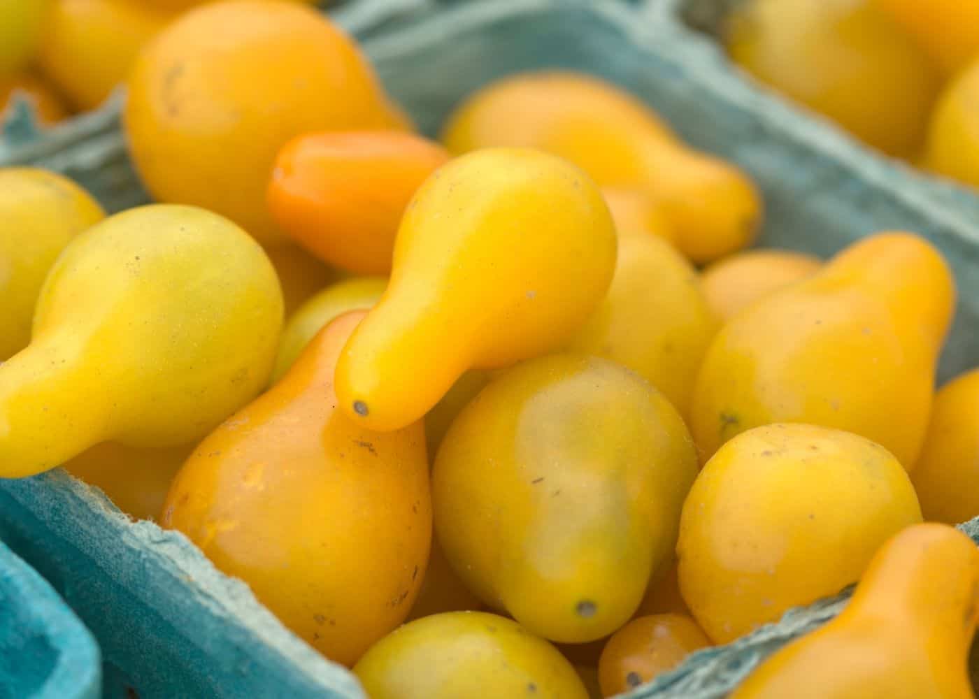 yellow pear tomatoes at farmers market