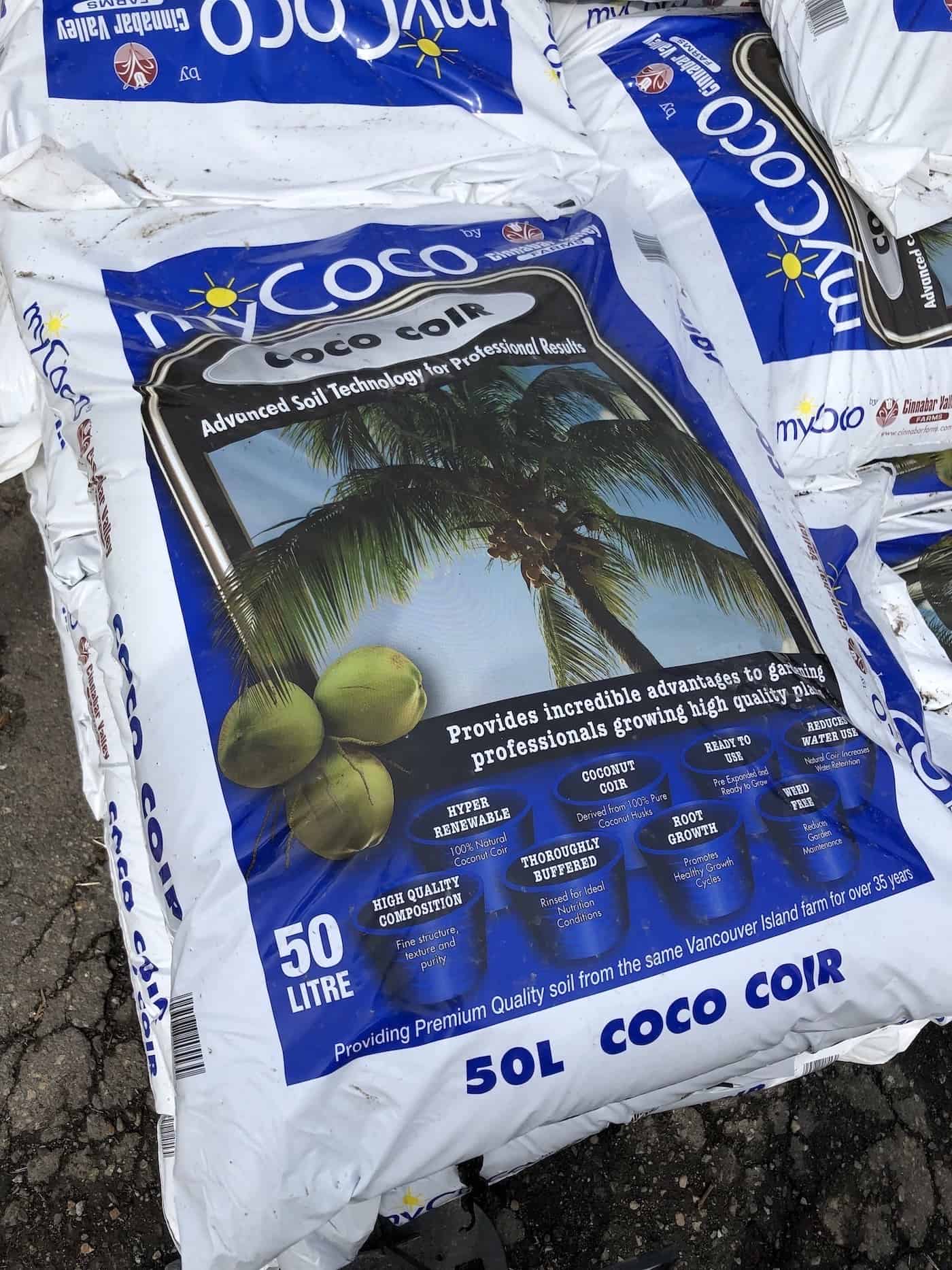Bags of loose coco coir