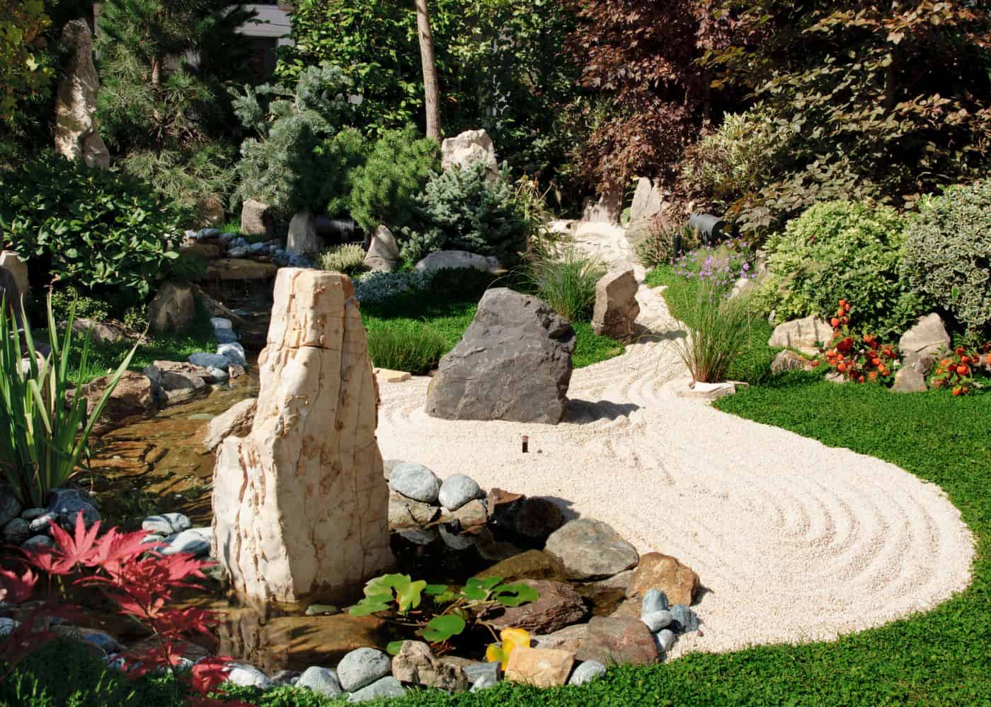 Boulder in zen garden