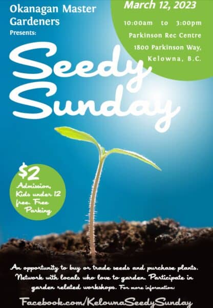 Kelowna seedy sunday seed swap poster for 2023