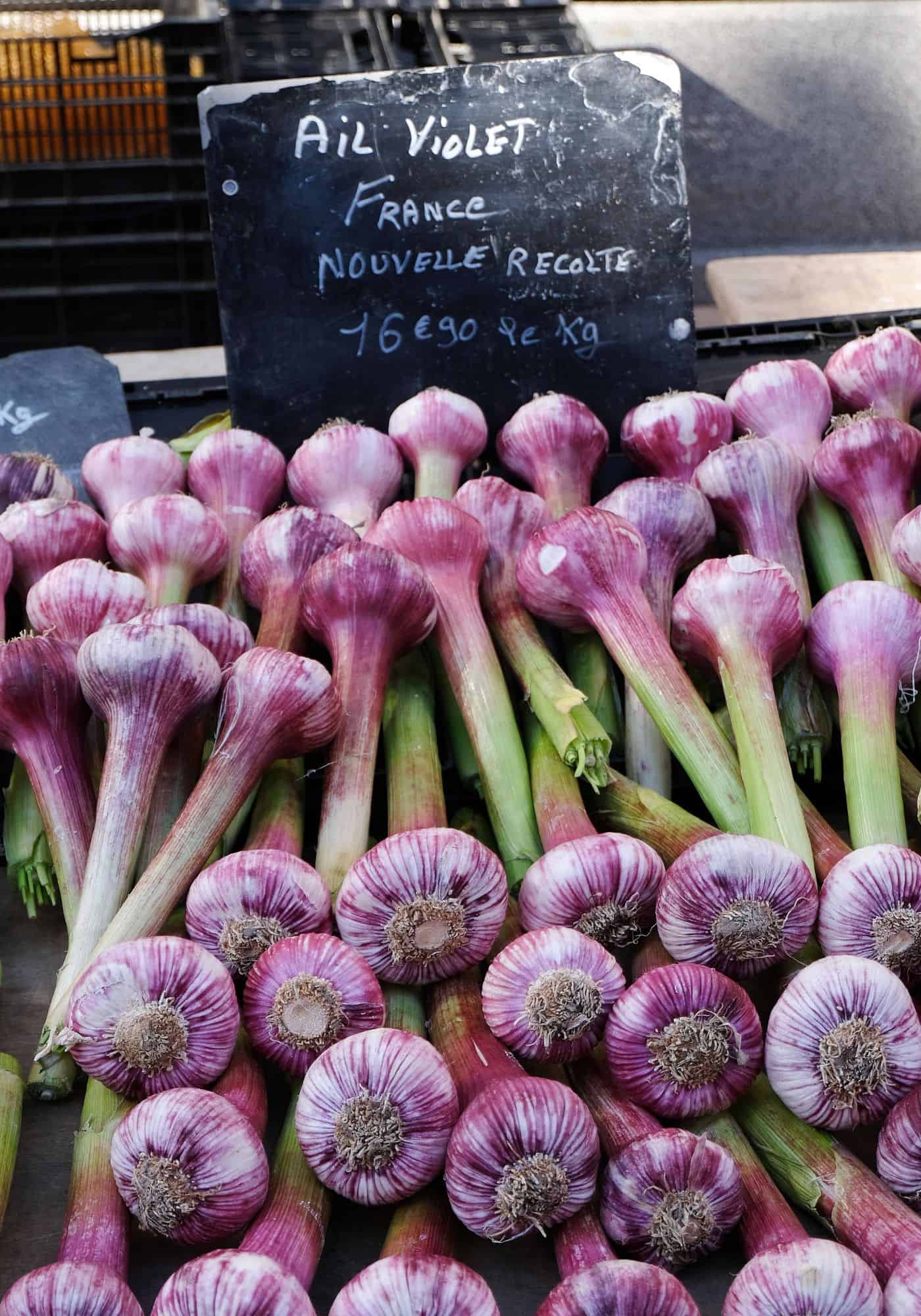 Purple garlic for sale at the market
